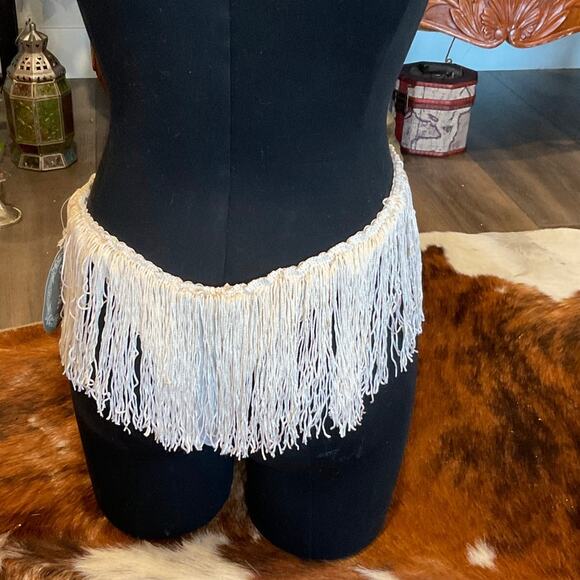 Vintage Faris High Waist Tasseled Summer Mini Skirt One Size White - Picture 2 of 2